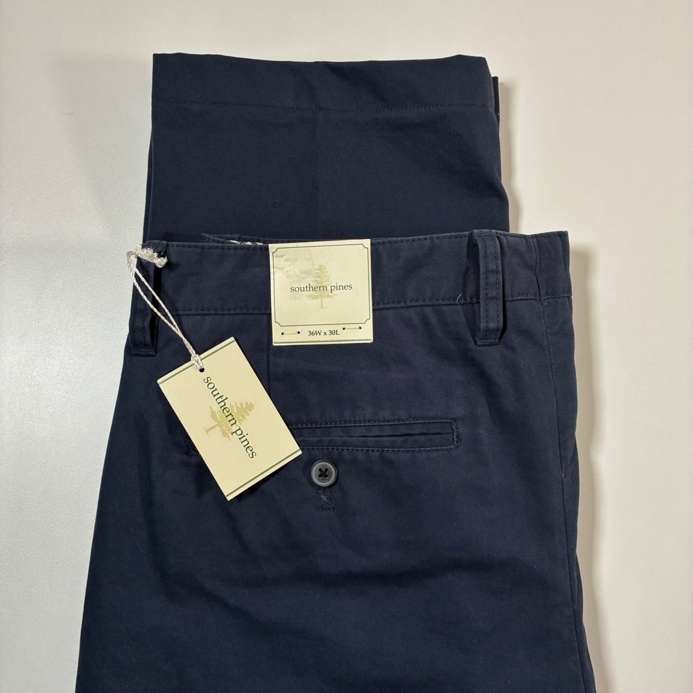 NEW Southern‎ Pines Chino Pants Mens 36x30 Navy Blue Cotton Flat Front Casual